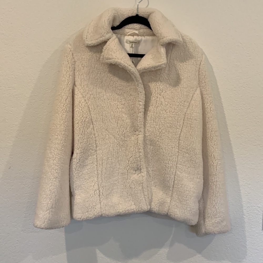 Max Studio Ivory Sherpa Shearling Teddy Coat